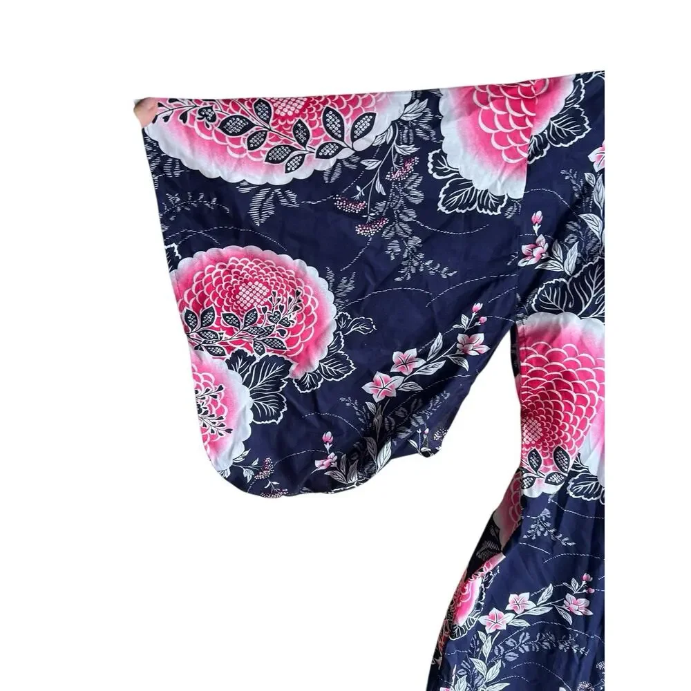 Japanese Yukata Women's 100% Cotton Peony and Chrysanthemum XL (61) KYOTO SEN'I - Picture 8 of 13